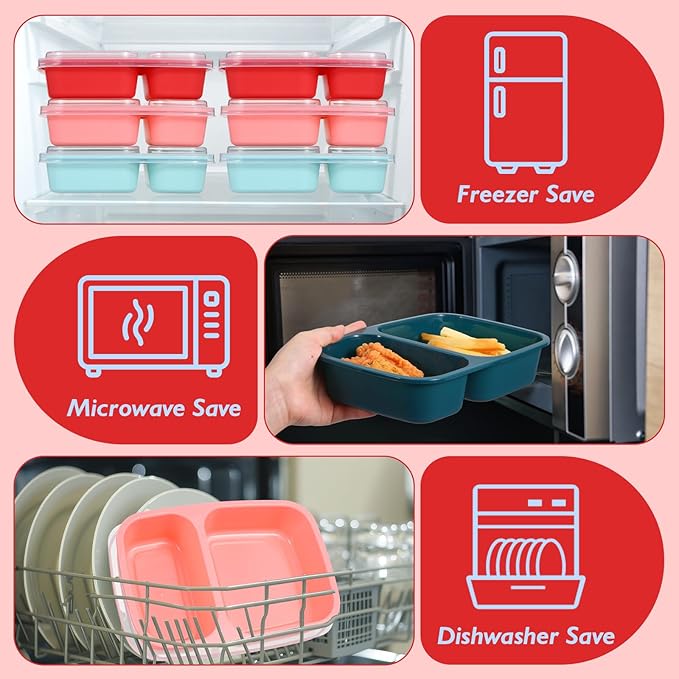 Honeydak 5 Pack Lunchable Snack Containers 2 Compartment Divided Bento Snack Boxes Reusable Meal Prep Containers with Lids Lunch Food Storage Box for School Work Travel(Melon Color)