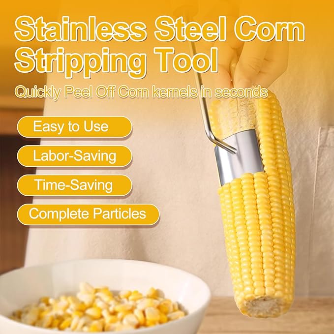 Corn Peeler for Corn on the Cob, 2025 Upgraded Wooden and Stainless Steel Handle Corn Stripper for Corn on the Cob, Corn Cob Stripping Tool Easy to Clean for Home Kitchen and Outdoor Cooking (2 Pcs)