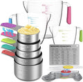 Magnetic Measuring Cups and Spoons Set, 5 Stainless Steel Measuring Cups for Dry and Liquid Ingredients, 7 Magnetic Measuring Spoons, 3 Plastic Measuring Cup with 1 Measuring Conversion Chart