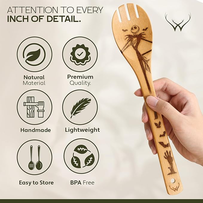 Nightmare Wooden Spoons for Cooking Before Christmas Gifts - Wooden Utensil Set with Spatulas & Spoons, Heat-Resistant, Eco-Friendly Kitchen Utensils for Non-Stick Cookware