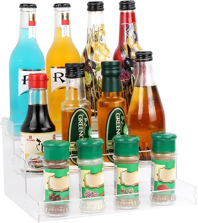 ELEGANTLIFE Spice Rack,No Tool Needed & No Pungent Acrylic Glue Self-derived Snap On Assembly Spice Shelf Pantry Kitchen Cabinet Organizer 10 in for Jars,Baking Supplies & Spice Bottles (3 Tier)
