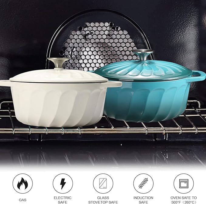 Enameled Cast Iron Dutch Oven with Lid, 3 QT Cast Iron Dutch Oven Pot, Heavy Duty Cast Iron Pot for Bread Baking, Cook, Bake, Oven Safe across All Cooktops (White,3 QT)