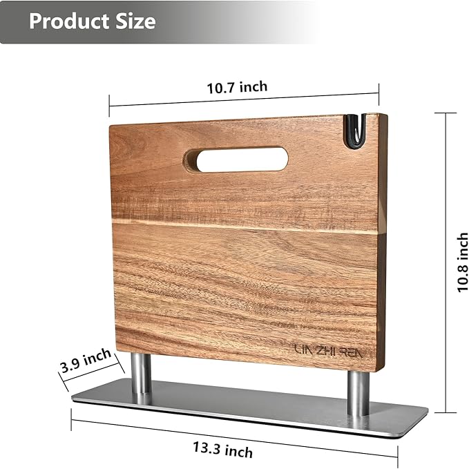 Magnetic Knife Block, Thickened Acacia Knife Holder, Strong Magnetic Suction Cup with Knife Sharpener, Double-Sided Kitchen Knife Storage Rack for Kitchen Countertops