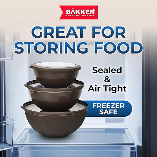 12 Piece Plastic Nesting Bowls with Lids - Mixing Bowls Set includes 6 Prep Bowls and 6 Lids, BPA-Free, Reusable Meal Prep Containers, Microwave, Freezer & Dishwasher Safe, Brown