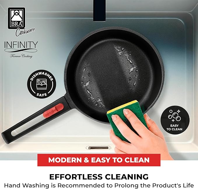 BRA COOKWARE Infinity Nonstick Saucepan with Glass Lid | 6.3 Inch 1.2 Quart Deep Pot | PFAS Free Soup Pot | Deep Pan Ideal for Boiling or Warming on All Cooktops incl. Induction | Removable Handle