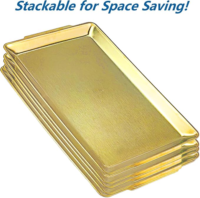 15.8" x 9.5" Large Serving Platters, Stainless Steel Heavy-Duty Large Serving Trays, Gold Rectangular Plates for Food, Fruit, Party, Wedding, Christmas, Chip and Scratch Resistant