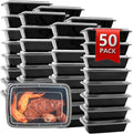 Meal Prep Containers Reusable 50 Pack-32 oz Food Storage Containers with Lids To Go Food Containers Takeout, Microwave Dishwasher Freezer Safe, Stackable, BPA Free, Plastic (Black)