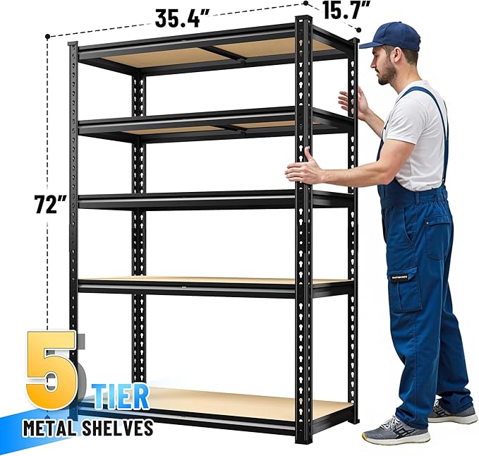 Bepatio Garage Shelving 2010LBS Storage Shelves 72" H Metal Shelving Heavy Duty Pantry Shelves Adjustable Garage Shelf for Kitchen Warehouse Basement, 35.4" W x 15.7" D x 72" H