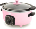 GreenLife 3.5QT Slow Cooker, PFAS-Free Non-Toxic Ceramic Nonstick Removable Interior Bowl, Programmable, Keep Warm, Stovetop & Oven Safe Pot, Dishwasher Safe Crock & Glass Lid, Pink