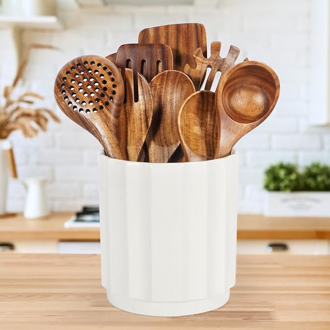 Wooden Spoons for Cooking – 9 Pc Teak Wood Utensil Set, Durable, Nonstick Safe & Heat Resistant with Ergonomic Handles - Unique Kitchen Gifts for Women Men, Cooking Gifts for Men Women
