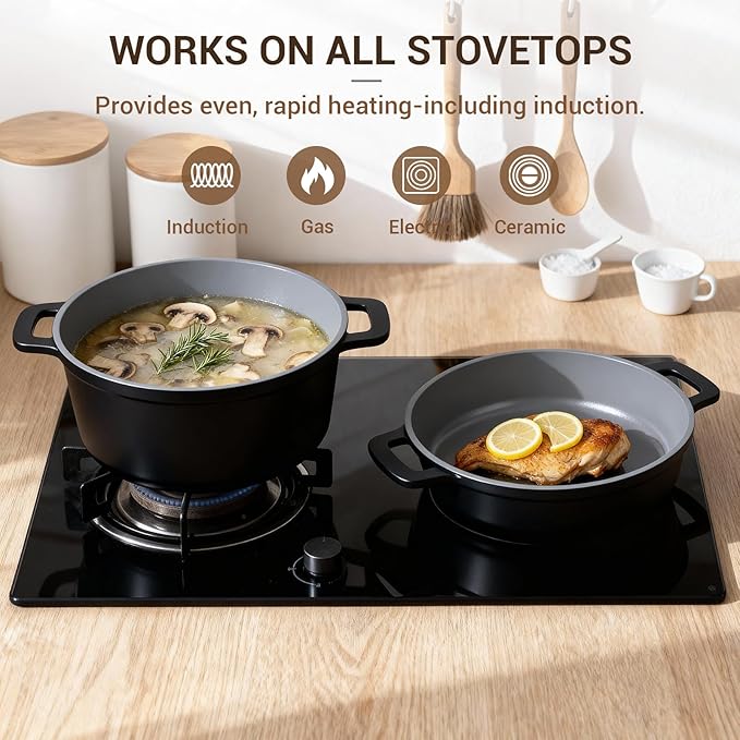 Ammeloo 8-Piece Ceramic Nonstick Cooking Pot Set with Lid, 4.5 Qt Soup Pot, All-in-One Stock Pot for All Stoves, Dishwasher Safe & Easy to Clean, Induction Ready, PFAS Free, for Stews, Soups & Pasta