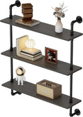 3-Tier Industrial Pipe Floating Shelf – Rustic 24 inch Wood Wall-Mounted Storage Shelf for Kitchen Office,Bathroom & Home Decor -Black
