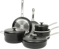 Sur La Table Kitchen Essentials Potluck Porch 10 Piece PFA Free Ceramic Non stick Interior Forged Aluminum Cookware Pots and Pans Set W/Aluminum Lids - Black - Induction Compatible