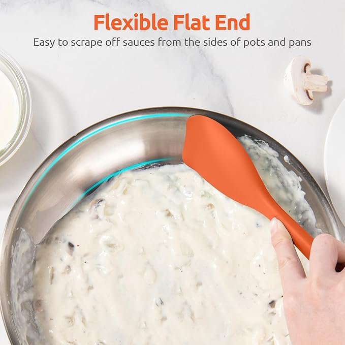 600ºF Heat Resistant Silicone Spoons: U-Taste Flexible Baking Spoon Spatula & Cooking Scoop Spoonula, Seamless Soft Kitchen Utensils for Serving, Scraping, Scooping in Non-Stick Cookware (Orange)