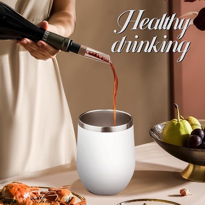 12oz Stemless Wine Tumbler with Lid Double Wall Insulated Wine Cup Stainless Steel Glasses Tumbler with Straw Insulated cocktail Tumbler Coffee Mug for Hot and Cold Beverages (Multicolor-8,4Pack)