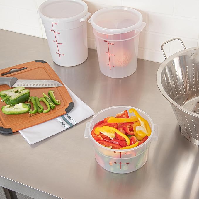 Restaurantware-Met Lux 2 Quart Food Storage Container, 1 Translucent Storage Container - Lids Sold Separately, Red Volume Markers, Dishwashable Container, Side Handles, For Storing Foods