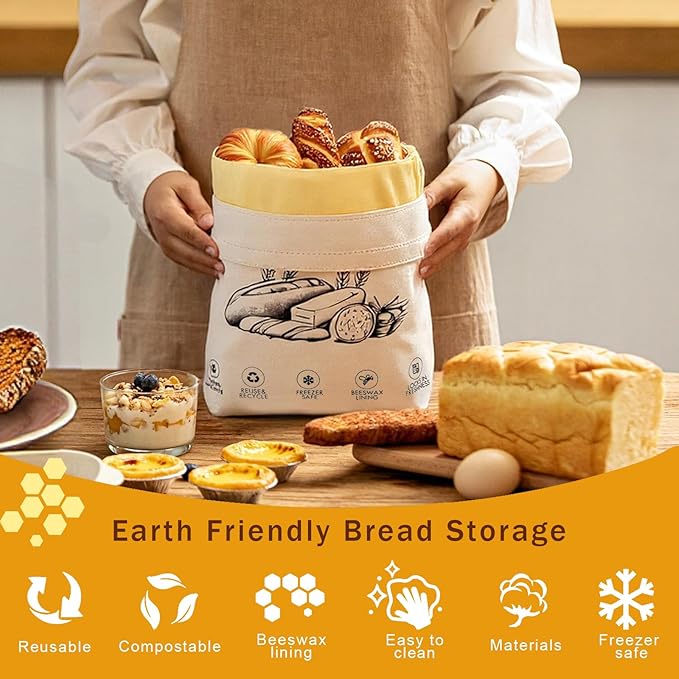 2-Pack Reusable Beeswax Bread Bags for Sourdough & Homemade Bread，Cotton Waxed Bags Keeps Fresh Longer(Navy Loaf)