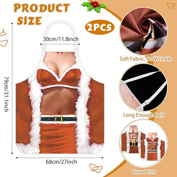 4 Pcs Christmas Aprons with Hats for Women Men Adjustable Kitchen Funny Cooking Aprons for BBQ Party