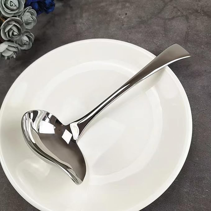 2-Pack 18/10 Stainless Steel Gravy Ladle, Sauce Ladle, with Pouring Spout, Small Soup Spoon for Gravies and Dressings, Dishwasher Safe