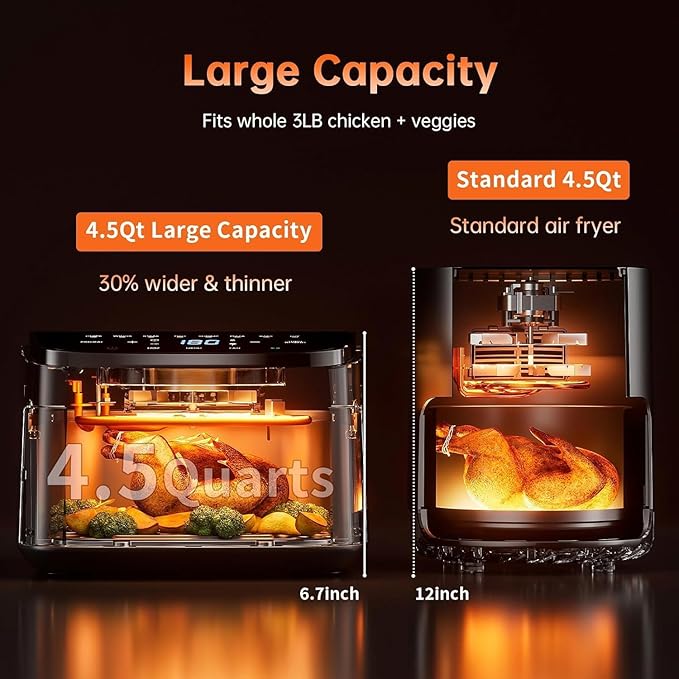 Air Fryer 8-in-1, 4.5Qt Air Fryer, Space-Saving & Compact with DC Motor, Fast & Crispy Cooking, Adjustable Fan Speed, 95% Less Oil for Healthy Family Meals, Dishwasher Safe