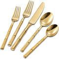 Flatware Set Stainless Steel Gold Silverware Set Cutlery Set Bamboo Pattern Mirror Finished 30 Pieces Home Event Use Wedding Housewarming Gift Service for 6