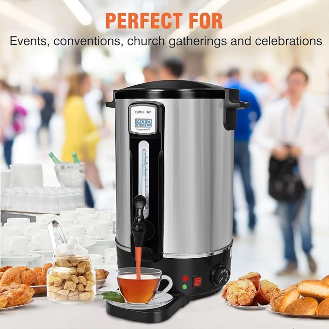 100-Cup Commercial Coffee Urn – Upgraded Even-Brew Showerhead & Filter – Double-Wall Stainless Steel Percolator with Keep-Warm Function (Coffee Urn)