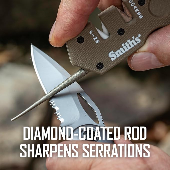 Smith’s Pocket Pal Tactical Knife Sharpener - 2 Stage Sharpener & Diamond Sharpening Rod - Pocket Clip - Outdoor Hunting Knife & Hook Sharpener - Compact & Lightweight