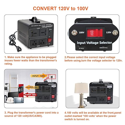 Yinleader 1500W Japanese Voltage Converter - Step Down 120V to 100V or Step Up 100V to 120V, Includes US Power Cord for Medium-Power Appliances