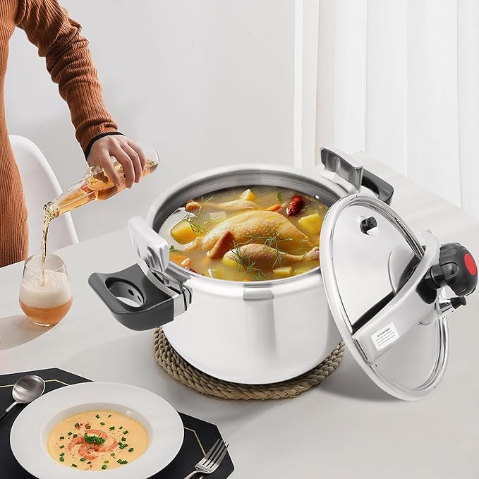 23Qt Stainless Steel Pressure Cooker, Commercial Olla de Presion, Large Pressure Canners, 60Kpa Pressure Stewing Pot with Safety Lock, Induction Compatible