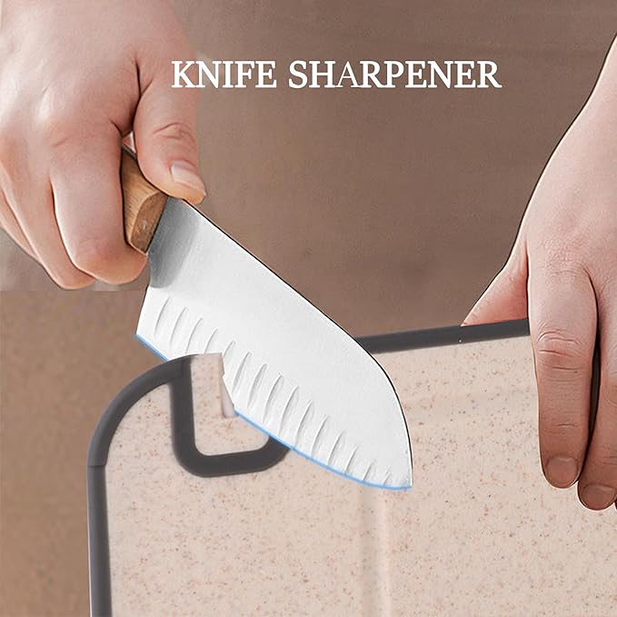 Titanium Cutting Board 2 In 1 Double Sided Pure Titanium And Wheat Straw PP With Juice Grooves, Grinding Area And Knife Sharpener Cutting Boards For Kitchen 16.5 Inches X 11.8 Inches