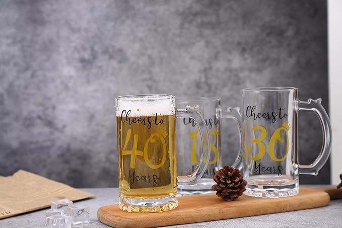 40th Birthday Gift，Men and Women Cheering 40th Birthday Beer Mugs，Cheers to the 40th Anniversary Beer Glass，40th Birthday Party Wedding Anniversary Decorative Gift, 18 Ounce (Cheers to 40 Years)