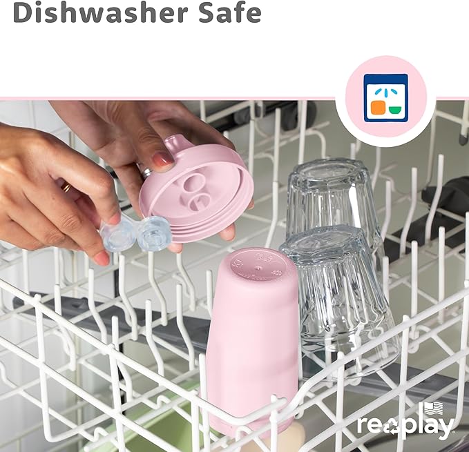 Re-Play Spill-Proof Sippy Cups - Reusable 10 Oz Set of 4, Dishwasher & Microwave Safe, Made in USA, Blossom