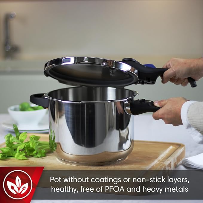 MAGEFESA Favorit 8-Quart Pressure Cooker, 18/10 Stainless Steel Fast Cooker for Quick & Healthy Meals, Induction Compatible, Works on All Stovetops