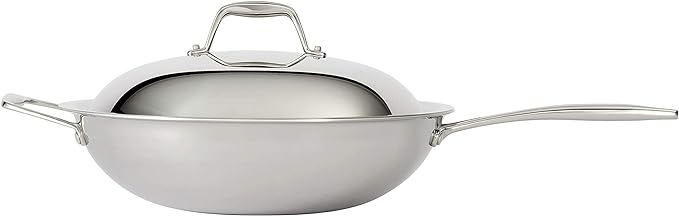 Tramontina Signature Tri-Ply Clad Stainless Steel 12.5-Inch Wok with lid, Induction-Ready, Dishwasher-Safe, NSF-Certified, Made in Brazil