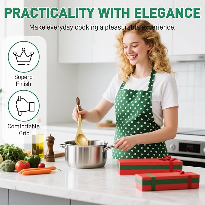 Wooden Soup Ladle – Beech and Walnut Handle Kitchen Utensils for Serving Soup, Sauce, and Pancake Batter – Handcrafted Cooking Ladles for Everyday Use – Durable Wood Design