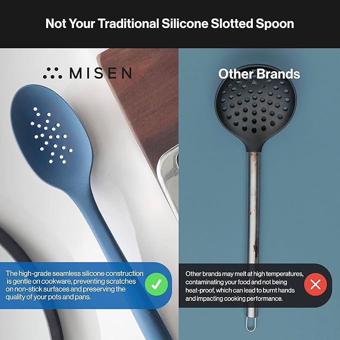 Misen Silicone Mixing Spoon - Professional-Grade, Dishwasher Safe - No Scratch Nonstick-Safe Kitchen Tool for Stirring, Scraping, and Serving - Stong, Durable, Heat Resistant - Blue