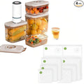Vacuum Container,Vacuum Seal Containers,4pcs Airtight Food Storage Containers with Lids,8pcs Food Vacuum Bags/ 1pc Automatic Pump, Marinade and Keep Food Fresh with Time Dial, BPA Free(Square)