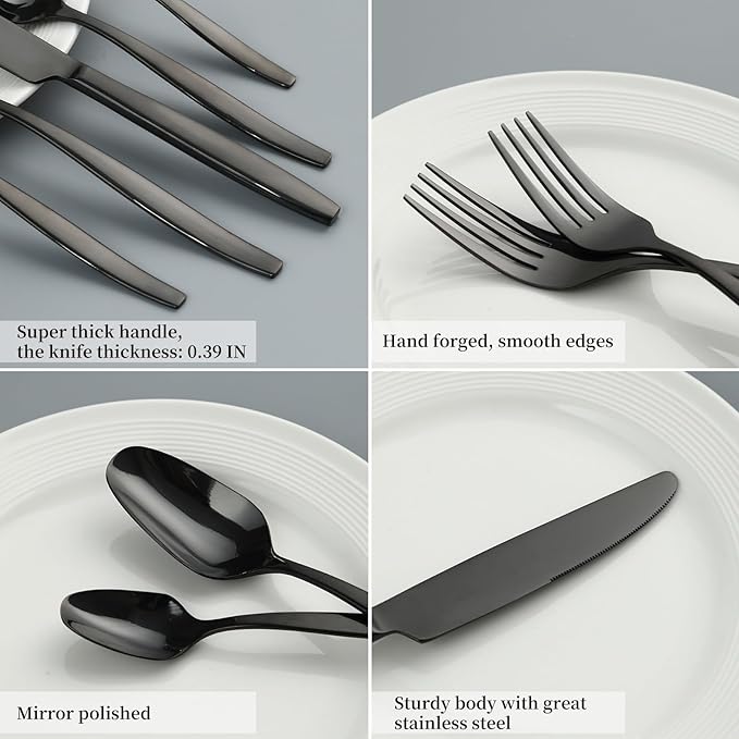 Black 30-Piece Silverware Set,Stainless Steel Flatware Utensils Cutlery Set for 6,Including Steak Knife Fork and Spoon,Dishwasher Safe,Modern Tableware for Home & Dining