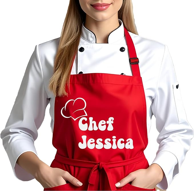 Personalized Chef Apron, Personalized Gift for Dad or Mom, Custom Apron Gift for Boyfriend, Husband, Brother, Wife, Birthday Gifts for Women or Men, Kitchen Cooking Aprons with Pockets