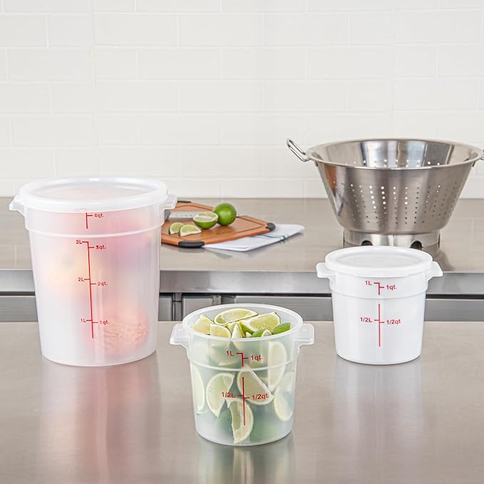 Restaurantware-Met Lux 1 Quart Food Storage Containers, 10 Translucent Storage Containers - Lids Sold Separately, Red Volume Markers, Dishwashable Containers, Side Handles, For Storing Foods