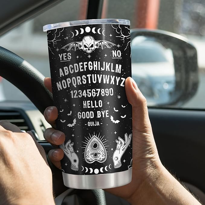 Ouija Board Tumbler 20oz, Goth Gothic Gifts, Witchy Horror Spooky Gifts for Women Halloween Birthday Christmas, Ouija Board Skeleton Decor
