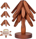 Wooden Trivets for Hot Dishes - Christmas Tree Coasters Set, Tree Shape Trivet With Stand, 4 Pieces + 1 Stand (Walnut Wood, 8.7)
