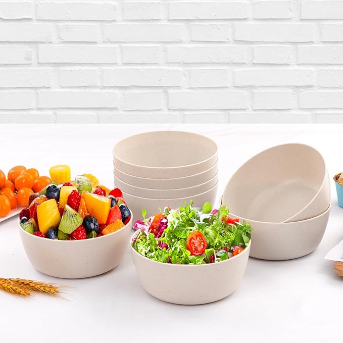 EI 8pcs Wheat Straw Bowls,Unbreakable Cereal Bowls,Reusable Plastic Bowl,Premium Cereal Microwave and Dishwasher Safe Lightweight Noodle/Fruit/Salad/Soup Bowl for Picnic,Dinner,Party