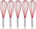 HARFINGTON 5Pcs Silicone Whisk 12" Kitchen Whisk Wire Whisks Beater with Stainless Steel Handle for Egg Milk Whisking Blending Beating & Stirring, Red