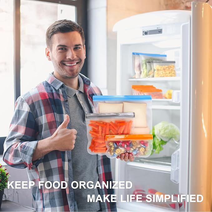 Lerine Reusable Snack Bags Dishwasher Safe,9 Pack Reusable Bags Extra Thick Leak-proof Food Storage Bags for Candy, Snack, Sandwich, Cereal, Travel Items, Home Organization (Multicolor, 9Snack)