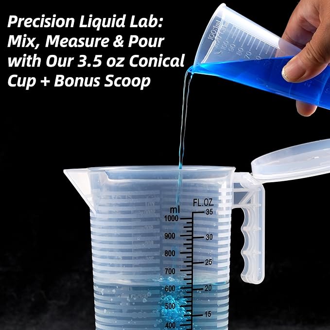 Measuring cups 35oz (1000 mL), Plastic, Multipurpose - Great for Chemicals, Oil, Pool and Gardening - Ounce (oz) and Milliliter (mL) Increments (1Set)