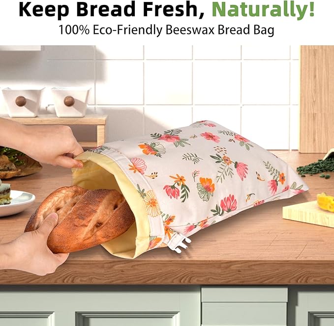 Extra Large Beeswax Bread Bags, Reusable Waxed Bags for Sourdough Homemade Bread, Cotton Linen Beeswax Bag to Keep Fresh, Proofing Bag Freezer-Safe, Easy Clean