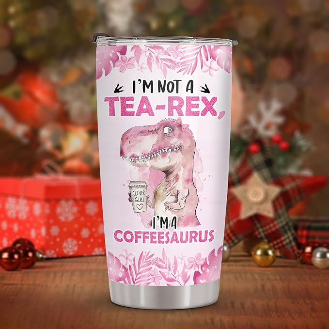 34HD Coffeesaurus Tumbler with Lid, 20 oz Stainless Steel Vacuum Insulated Tea Rex Coffee Mug, Birthday Gifts for Coffee Lover, Funny Dinosaur Gifts for Women Friend Teacher Sister Christmas Gift