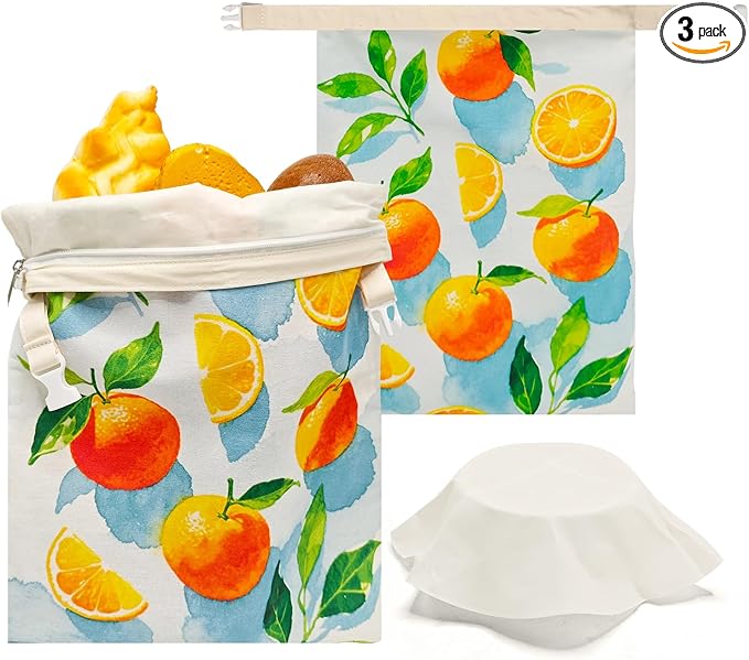 Beeswax Bread Bags for Sourdough 2 Pack 13"x17" Eco-Friendly Reusable Linen Cotton Storage Bags with Zipper Closure for Homemade Bread Fresh-Keeping, Freezer-Safe (Orange)