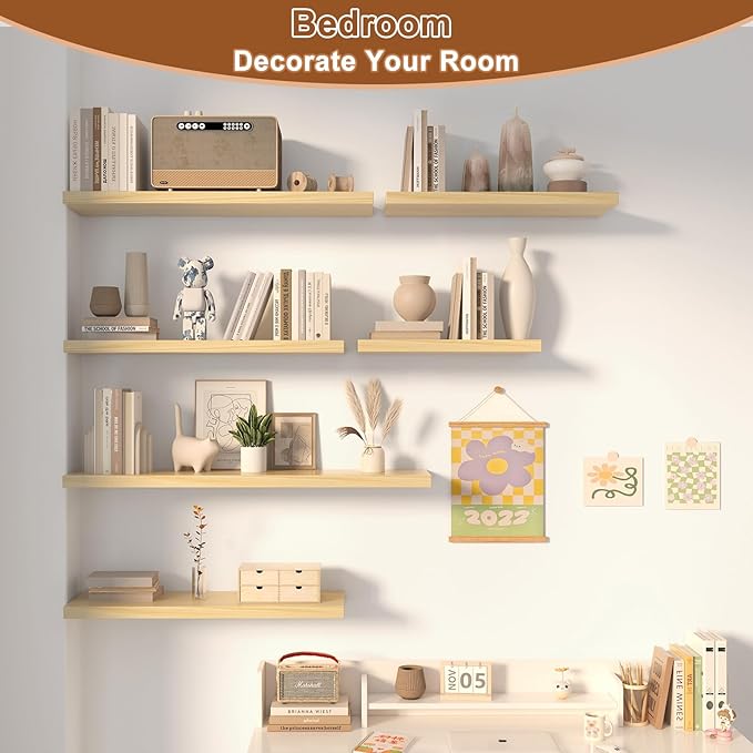 12 Inch Deep Floating Shelves for Wall 3 Pack Floating Shelfs Large Storage Space Wall Decor Display Shelf for Bathroom Living Room Bedroom Kitchen 30" W x 12" D x 1.2" H Natural Wood
